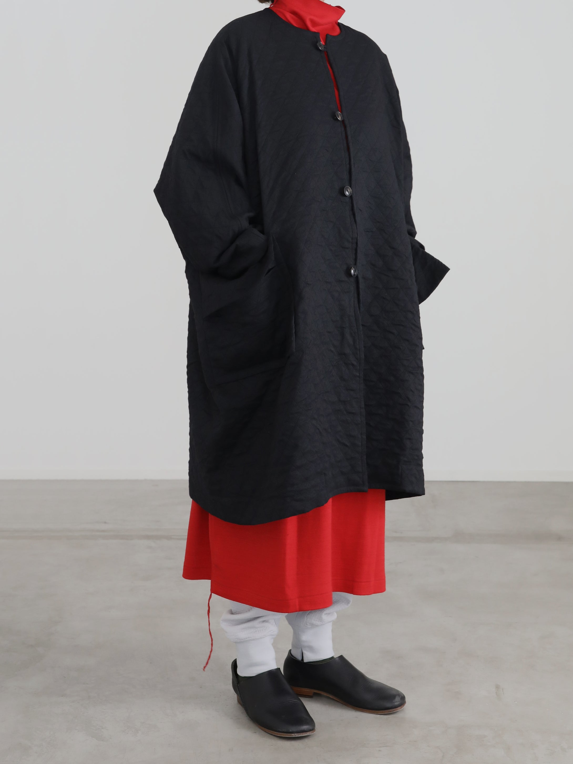 泥棒！ Drop coat　 - （  FABRITEC / Wool–Cotton Jacquard Quilting  ）